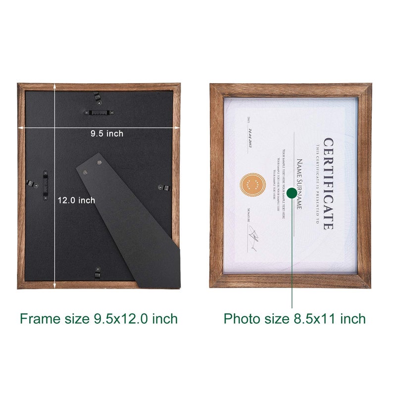 Emfogo Certificate Frames 8.5 x 11 Picture Frames Diploma Frame with Stand Rustic Wood Document Frame with High Definition Glass for Wall or Tabletop Display Set of 2 Carbonized Black - Image 5